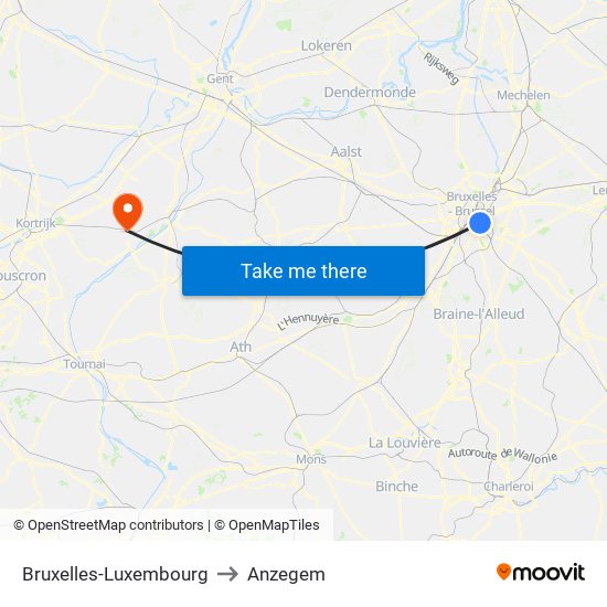 Bruxelles-Luxembourg to Anzegem map