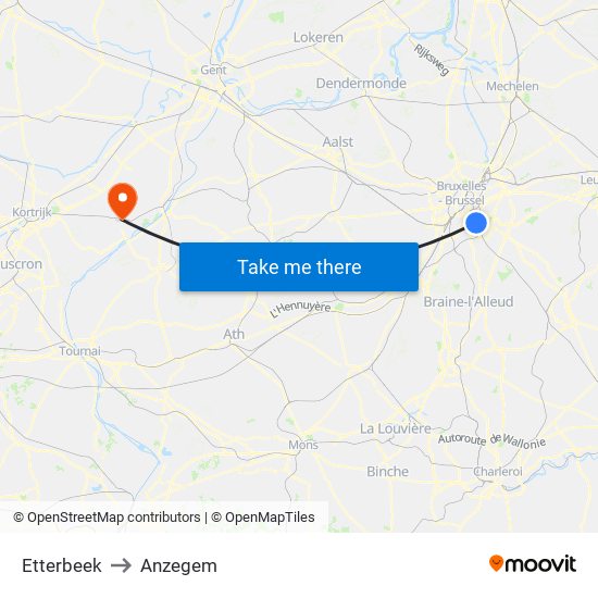 Etterbeek to Anzegem map