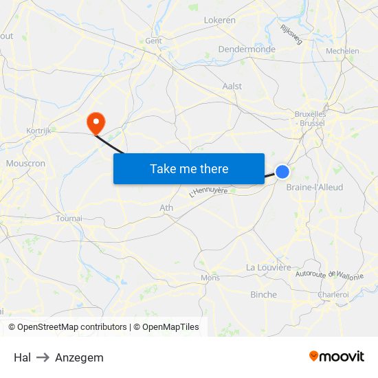 Hal to Anzegem map