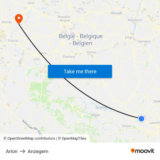 Arlon to Anzegem map
