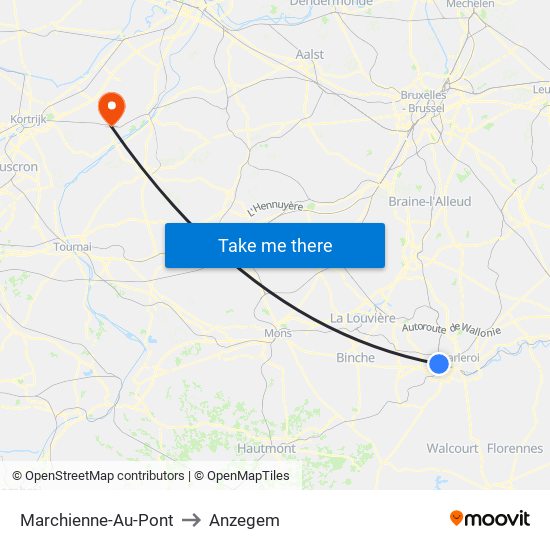 Marchienne-Au-Pont to Anzegem map
