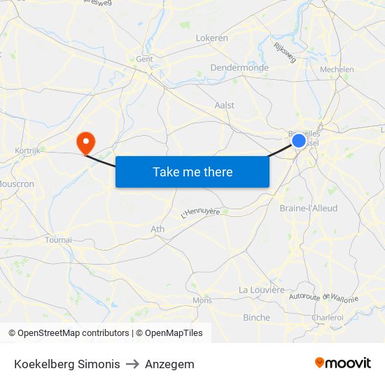 Koekelberg Simonis to Anzegem map