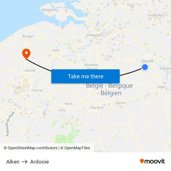 Alken to Ardooie map