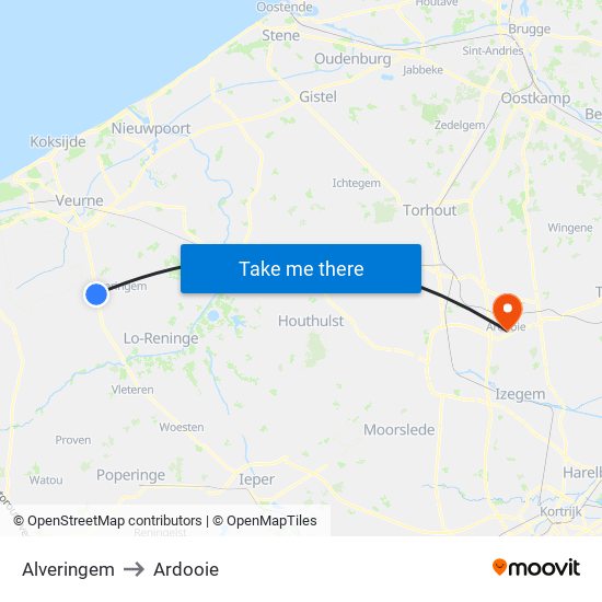 Alveringem to Ardooie map