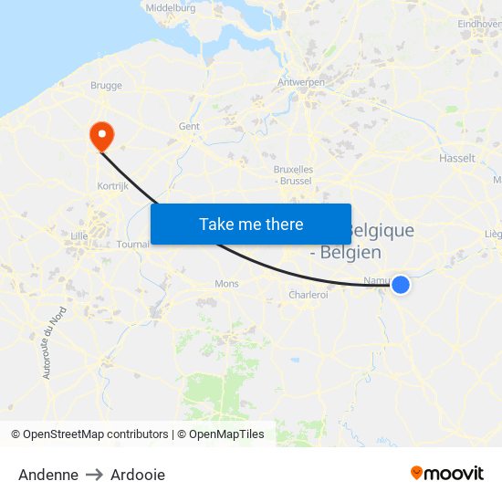 Andenne to Ardooie map