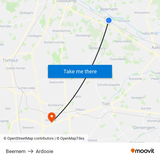 Beernem to Ardooie map