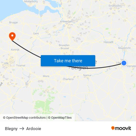 Blegny to Ardooie map