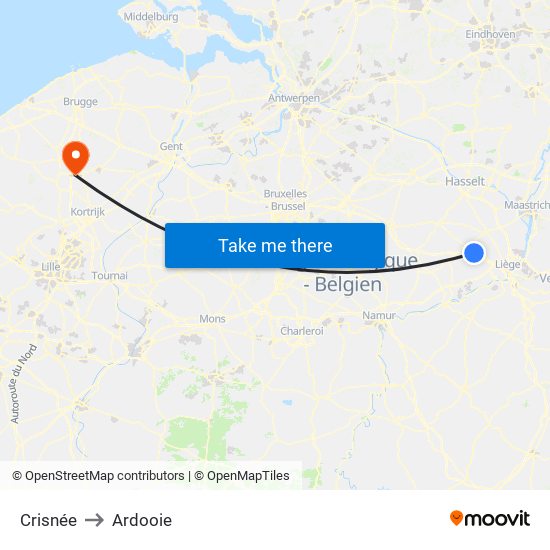 Crisnée to Ardooie map