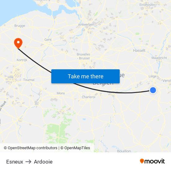 Esneux to Ardooie map