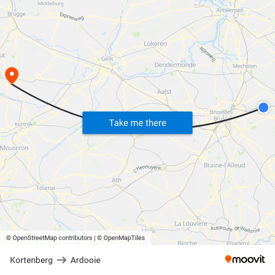 Kortenberg to Ardooie map