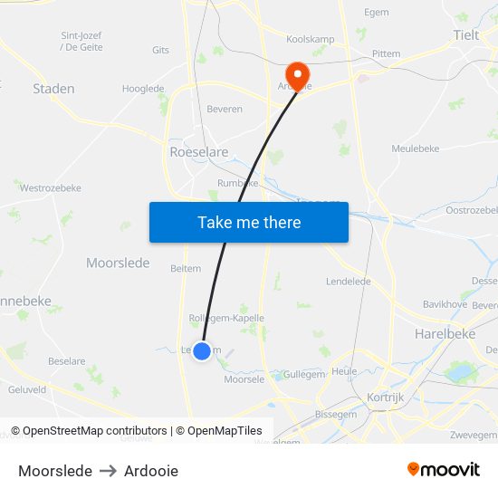 Moorslede to Ardooie map