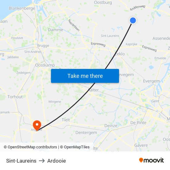 Sint-Laureins to Ardooie map