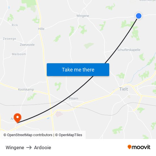 Wingene to Ardooie map