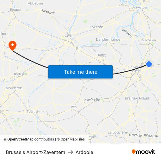 Brussels Airport-Zaventem to Ardooie map
