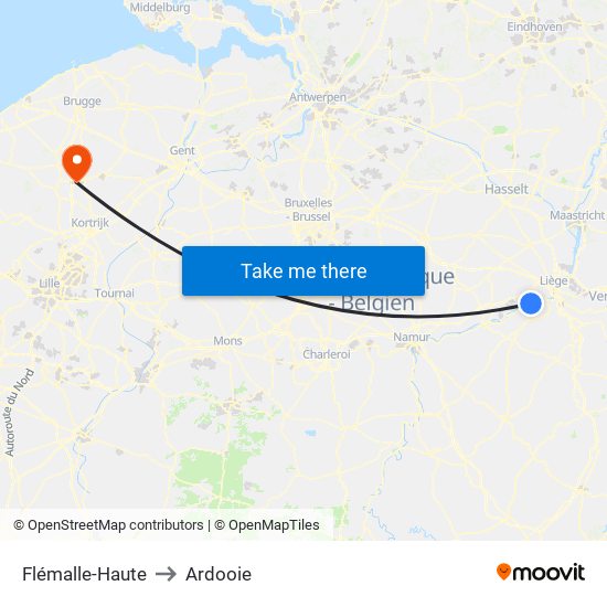 Flémalle-Haute to Ardooie map