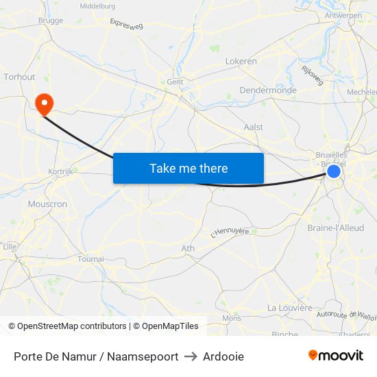 Porte De Namur / Naamsepoort to Ardooie map