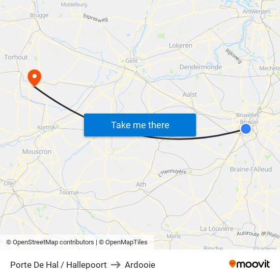 Porte De Hal / Hallepoort to Ardooie map