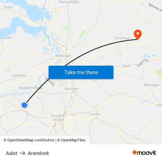 Aalst to Arendonk map