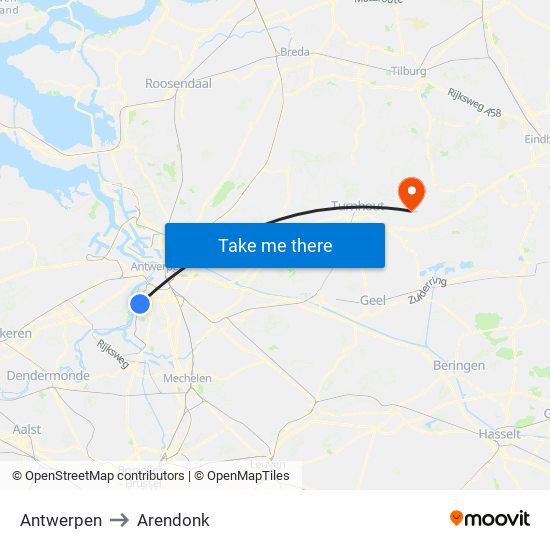 Antwerpen to Arendonk map