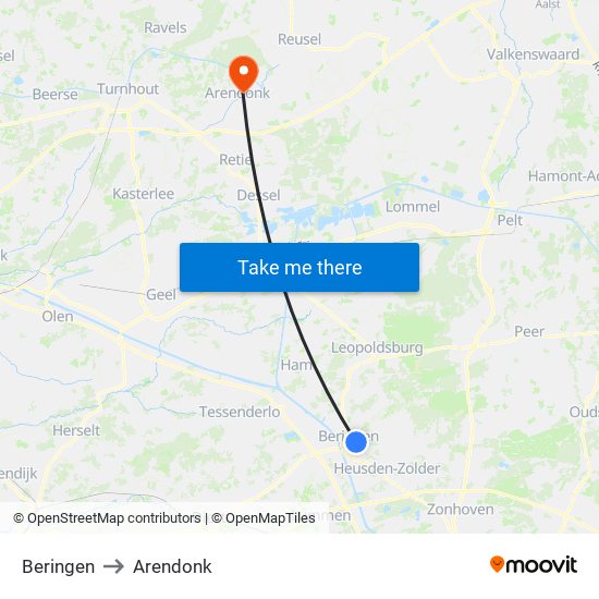 Beringen to Arendonk map