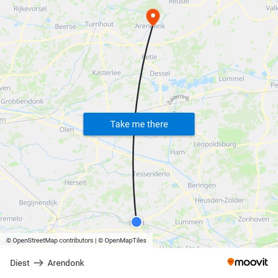 Diest to Arendonk map