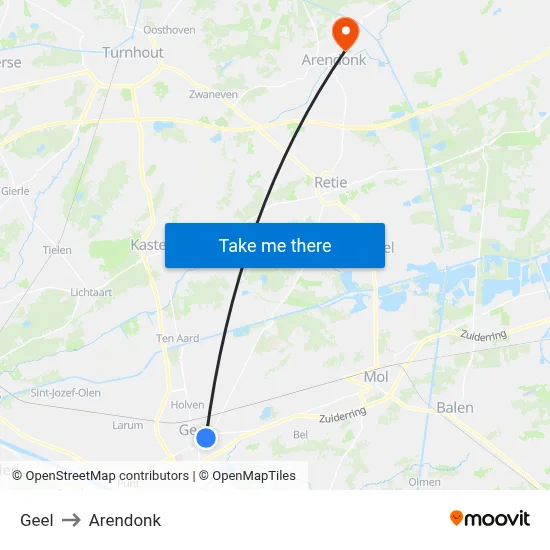 Geel to Arendonk map