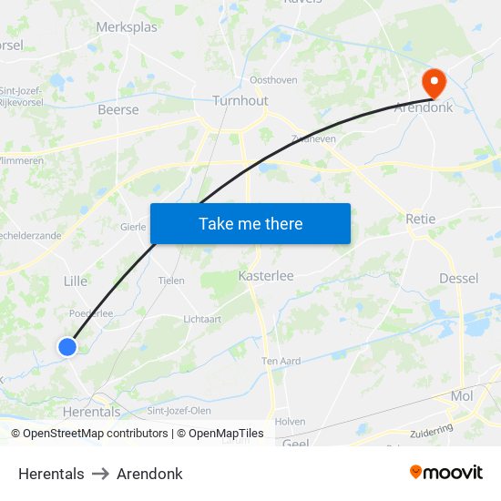 Herentals to Arendonk map