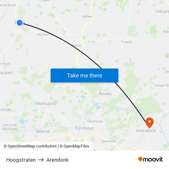 Hoogstraten to Arendonk map