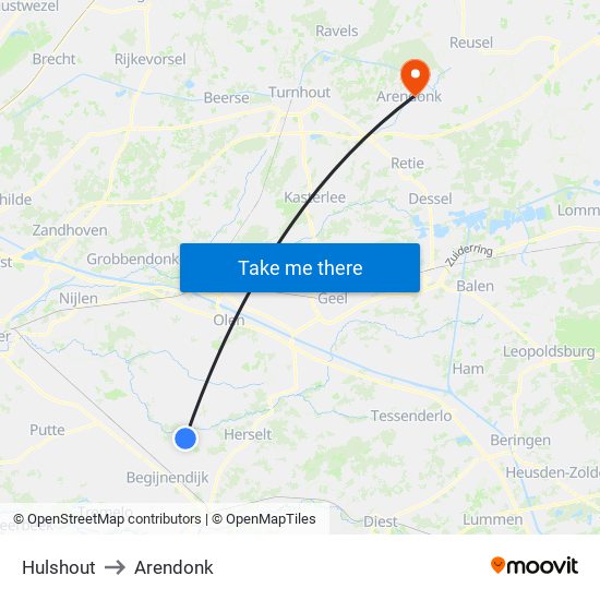 Hulshout to Arendonk map