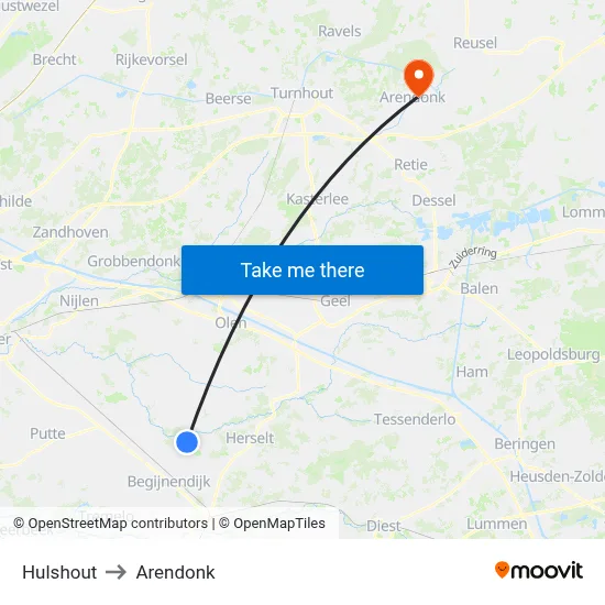 Hulshout to Arendonk map