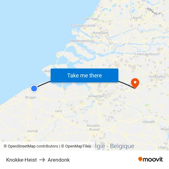 Knokke-Heist to Arendonk map