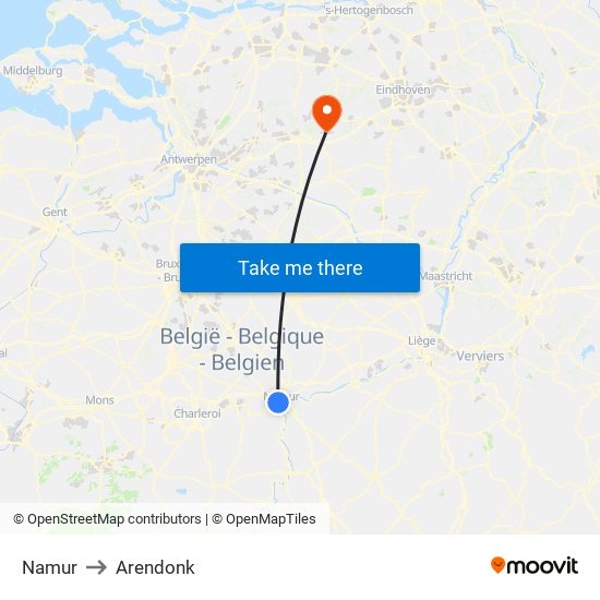 Namur to Arendonk map