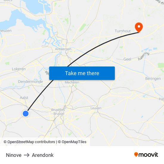 Ninove to Arendonk map