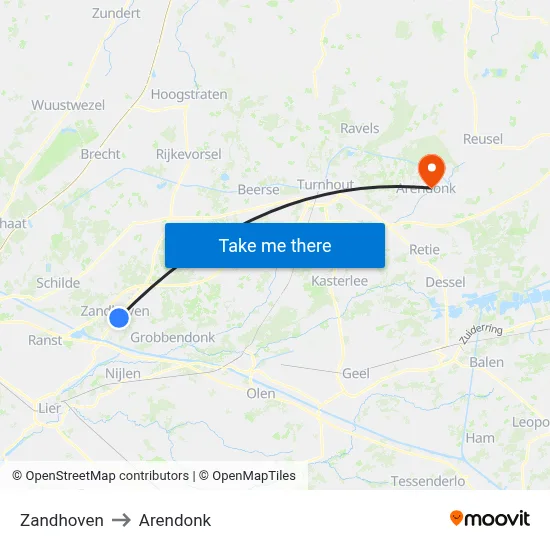 Zandhoven to Arendonk map