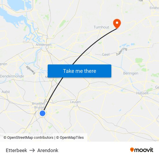 Etterbeek to Arendonk map