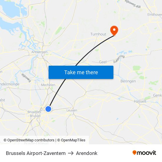 Brussels Airport-Zaventem to Arendonk map