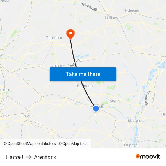 Hasselt to Arendonk map