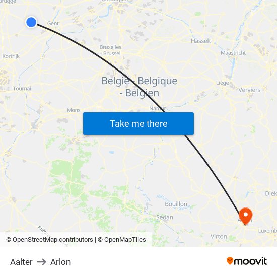 Aalter to Arlon map