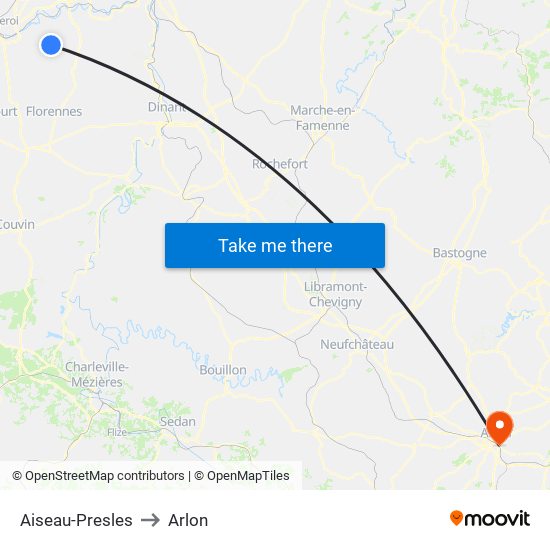 Aiseau-Presles to Arlon map