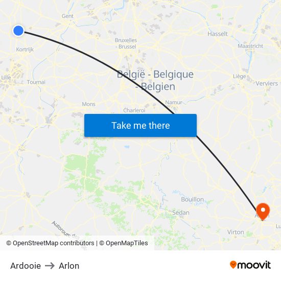 Ardooie to Arlon map