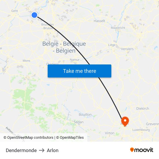 Dendermonde to Arlon map