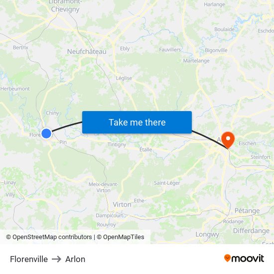Florenville to Arlon map