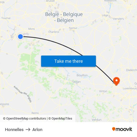 Honnelles to Arlon map
