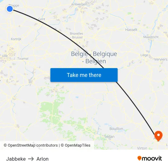 Jabbeke to Arlon map