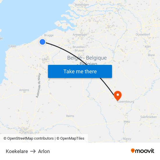 Koekelare to Arlon map