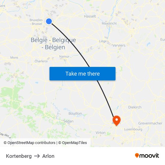 Kortenberg to Arlon map