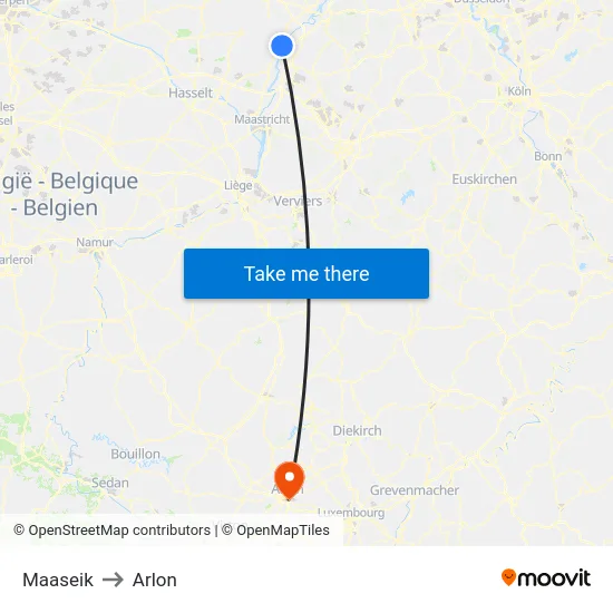 Maaseik to Arlon map
