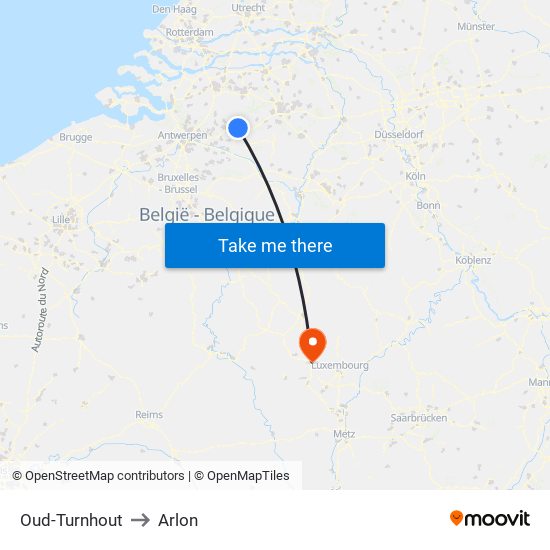 Oud-Turnhout to Arlon map