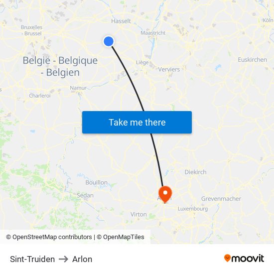 Sint-Truiden to Arlon map