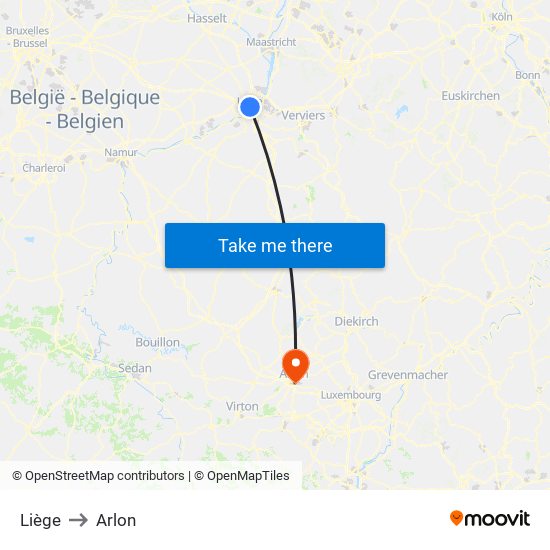 Liège to Arlon map